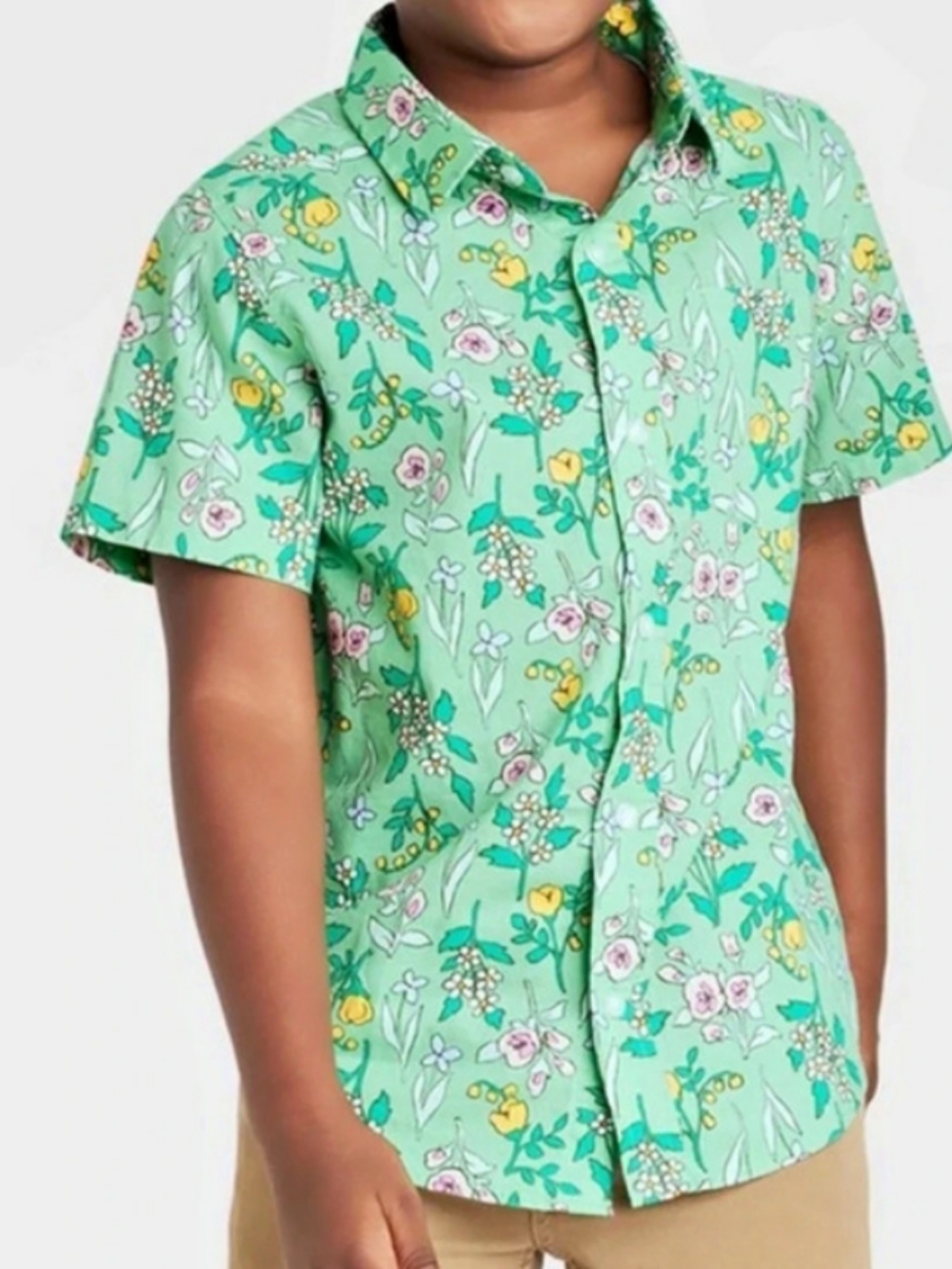 Cat & Jack Kids Floral Button-Down Shirt in Green